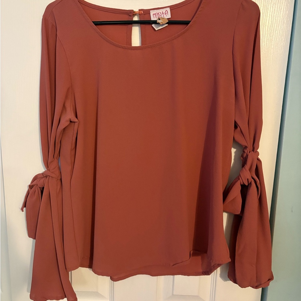 Tie-Sleeve Blouse in Rose Clay by Nikita